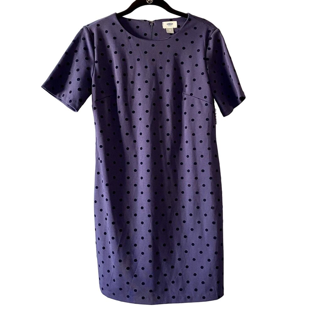 Old Navy Short Sleeve Dress XS Womens Blue Polka Dot Back Zip Work Career Casual